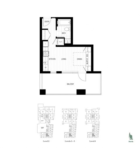 Floor plan for studio, 1 bath, 338 sqft